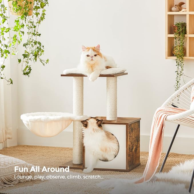 FEANDREA Small Cat Tree for Kittens, Modern Cat Tower for Indoor Cats, Cat Condo with Scratching Posts, Removable Washable Cushions, Rustic Brown UPCT122X01 | Modern Cat Tower for Indoor Cats, Removable Washable Cushions, Rustic Brown, CAEN Collection ... - Image 3