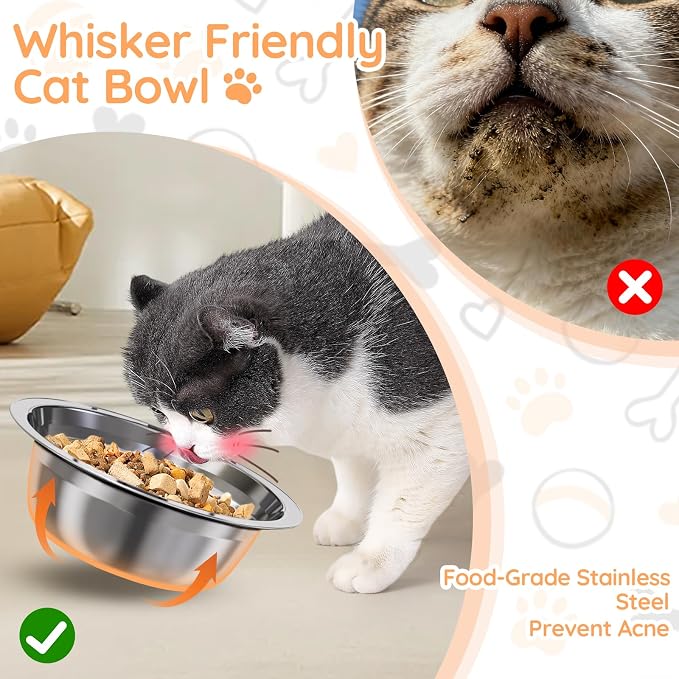 Adjustable Elevated Cat Bowls with Stand, Raised Food & Water Bowl Set | 3 Height Adjustable 4 Stainless Steel Bowls Pet Dishes for Indoor Cats Small Dogs, Non-Slip Feeding Station with Anti-Spill - Image 5