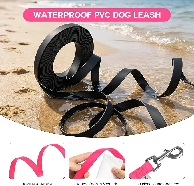 Wolfone Waterproof Dog Leash 5FT PVC Coated Long Line Training Lead | Easy Clean Dog Leash Waterproof PVC coated leash with durable training rope for recall training walking and outdoor use - Image 2
