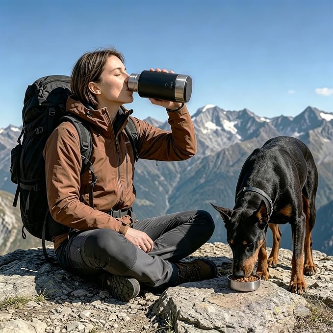 Dog Water Bottle with 2 Bowls, 32 oz Insulated Stainless Steel Portable Pet Travel Bottle, Food and Water Bowl Set for Walking Hiking Camping, Large Dog Accessories, Black - Image 3