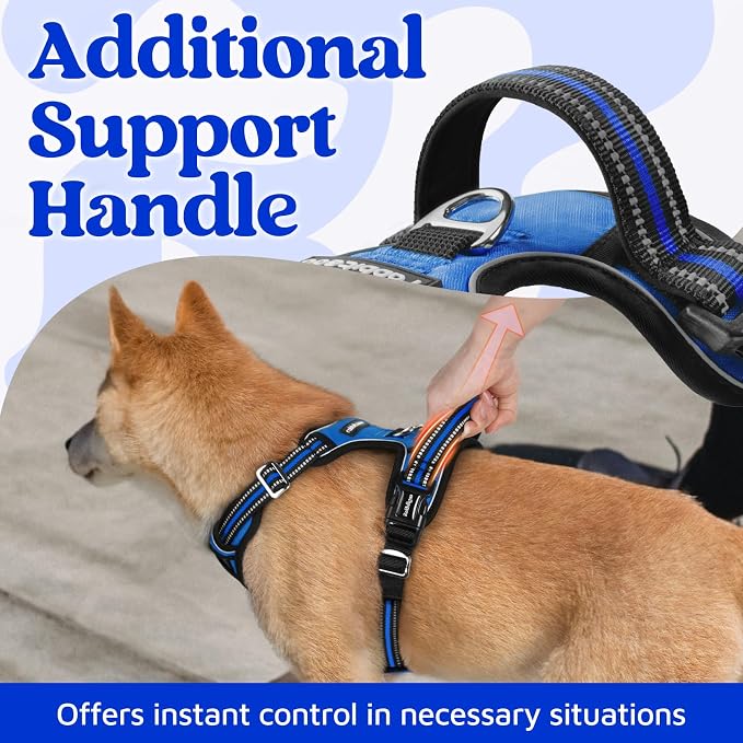 rabbitgoo Dog Harness Medium Sized, No Pull 3 Buckles Easy On & Off | Soft Padded, Walking with Control Handle, Adjustable and Reflective, Royal Blue, Medium - Image 4