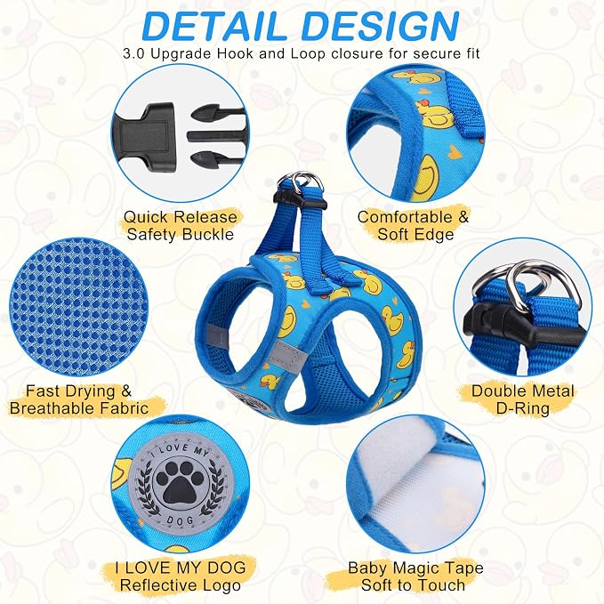 BEAUTYZOO Small Dog Harness and Leash Set, No Pull Puppy Pet Vest- Duck, S | Step-in Easy On/Off, All Season Breathable Mesh,Escape-Proof Hook & Loop,Lightweight Reflective,No Choke,Easy Walking Control - Image 2