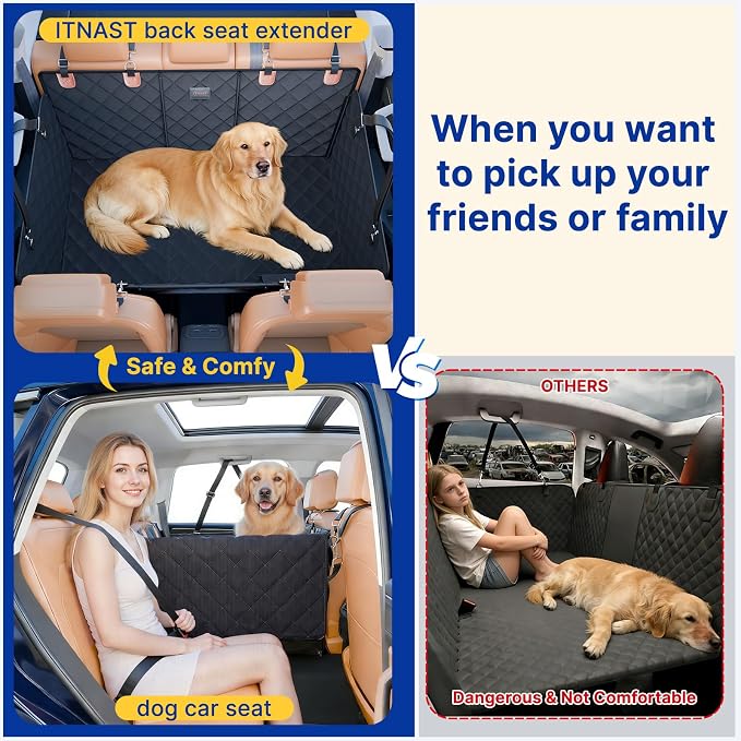 Convertible Back Seat Extender for Dogs, Foldable 400lbs Hard Bottom Dog Car Seat Cover for Back Seat, Waterproof Dog Hammock Bed Backseat Cover for Dogs in Car SUV Truck Pet Seat Cover Black L - Image 2