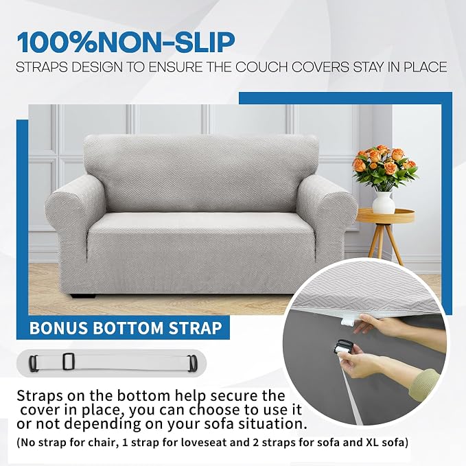 XINEAGE Stretch Jacquard Sofa Cover, Non Slip Sofa Slipcover for Dog | High-Stretch Fabric. Wear-Resistant, Pet Friendly. Easy Install & Washable for Living Rooms, Offices.Sliver Gray - Image 7