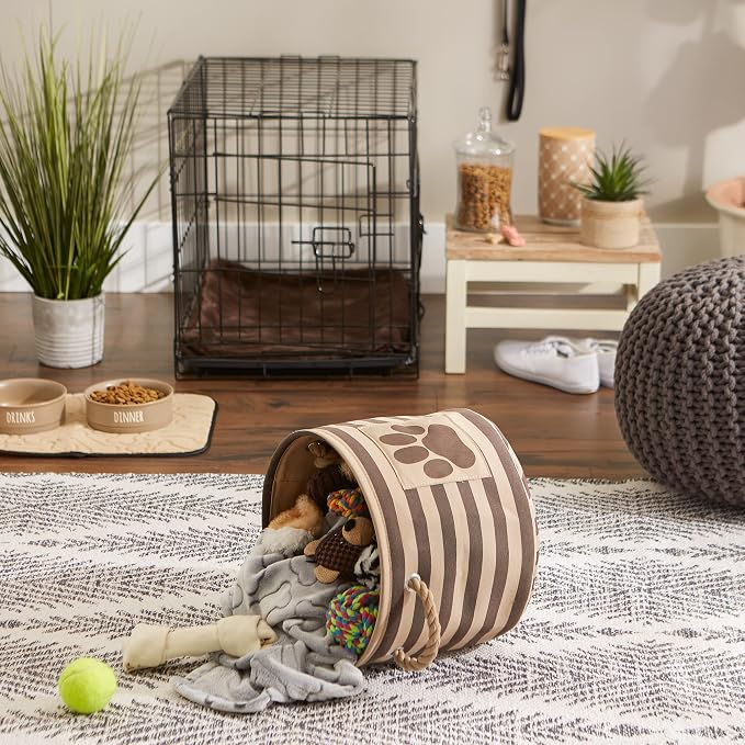 Bone Dry Pet Storage Collection Striped Paw Patch Bin, Small Round, Brown - Image 5