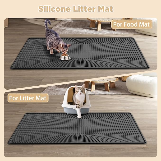 AMOK Cat Litter Mat, Extra Large Silicone Litter Box Mat 40" x 28", Waterproof Litter Trapping Mat for Cats, Durable and Easy to Clean, Black - Image 6