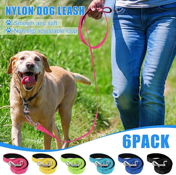 6 Pack 5 ft Nylon Dog Training Leashes Bulk for Medium and Large Dogs Heavy Duty Padded Handle Puppy Leash Traction Rope for Walking, Play, Camping - Image 6