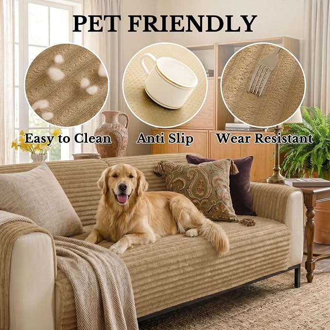 Smiry Waterproof Couch Cover for Dogs, Washable Non Slip Plush Protector | Waterproof Protection, Plush Flannel, Non Slip Backing, Pet Hair & Scratch Protection, Soft Cover (36" x 94.5") - Image 5