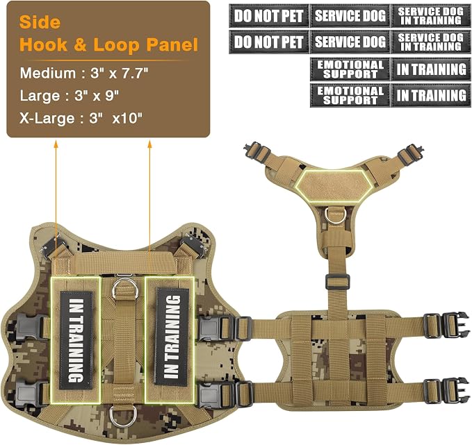 Service Dog Vest Harness for Large Dog, Tactical Working MOLLE Vest with 10 Pet Patches, No Pull Heavy Duty Harness for Training Walking - Image 5