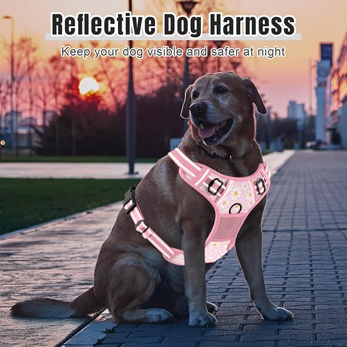Rnivvi No Pull Dog Harness, Cute Flower Reflective Small Sized Puppy Harness, Adjustable Soft Padded Vest for Small Dogs, Cats, Heavy Duty Pet Vest with Easy Control Handle for Walking, Pink Floral - Image 6