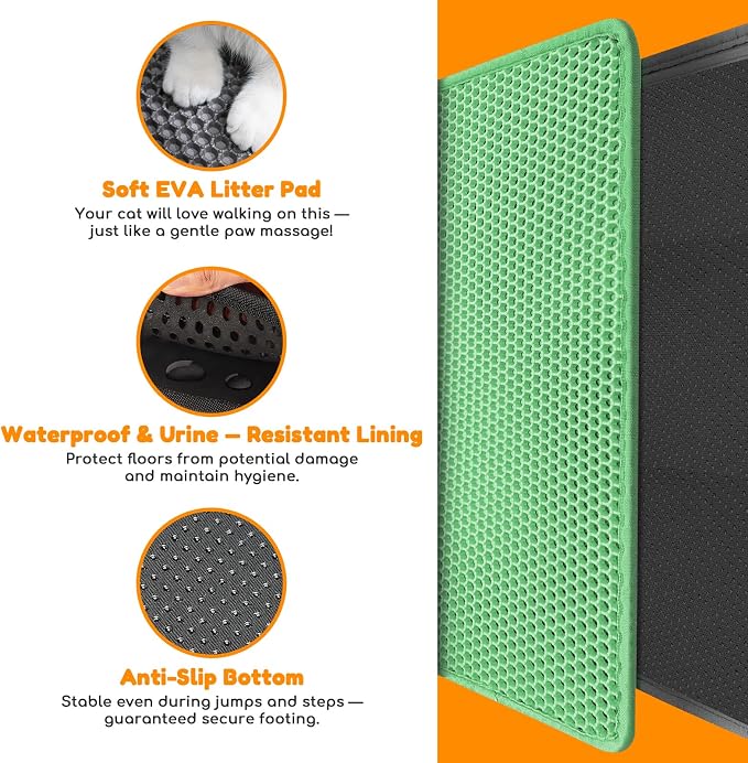 Cat Litter Mat 35"x24",Double Layer EVA Litterbox Mat Green | Extra Large Honeycomb, Waterproof & non-slip, Odor-free, easy clean, washable durable floor protector,scatter control - Image 3