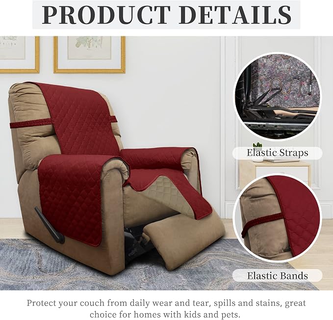 ISSUNTEX Double Protection 100% Waterproof Recliner Covers for Living Room, Reversible Furniture Protector Recliner Couch Sofa Slipcover for Dogs, Pets, Kids (Recliner, Christmas Red/Beige) - Image 5