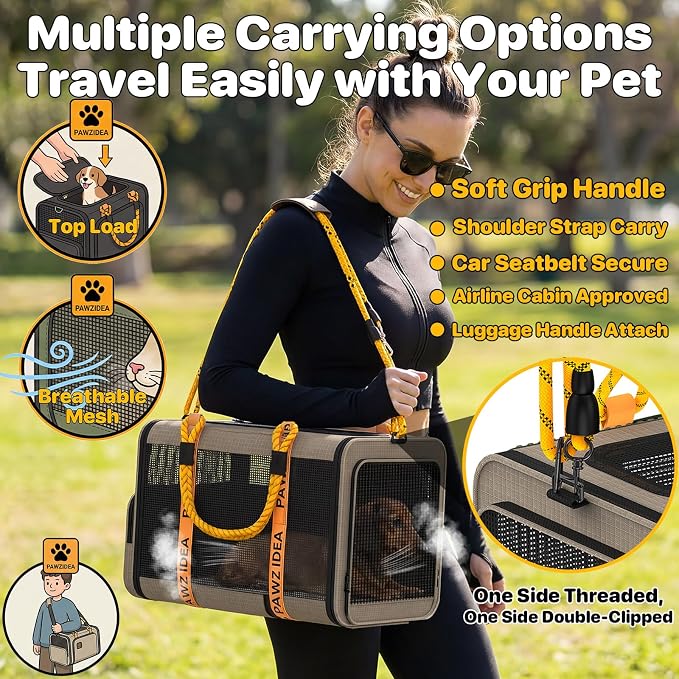 PAWZIDEA Expandable Pet Carrier for Small Cats & Dogs, TSA Airline Approved | 18"×11"×11" Soft-Sided Small Dog Travel Bag, Collapsible Top-Load Cat Carrier for 2 Cats Under Seat, Puppy Car Seat Up 15lbs - Image 5