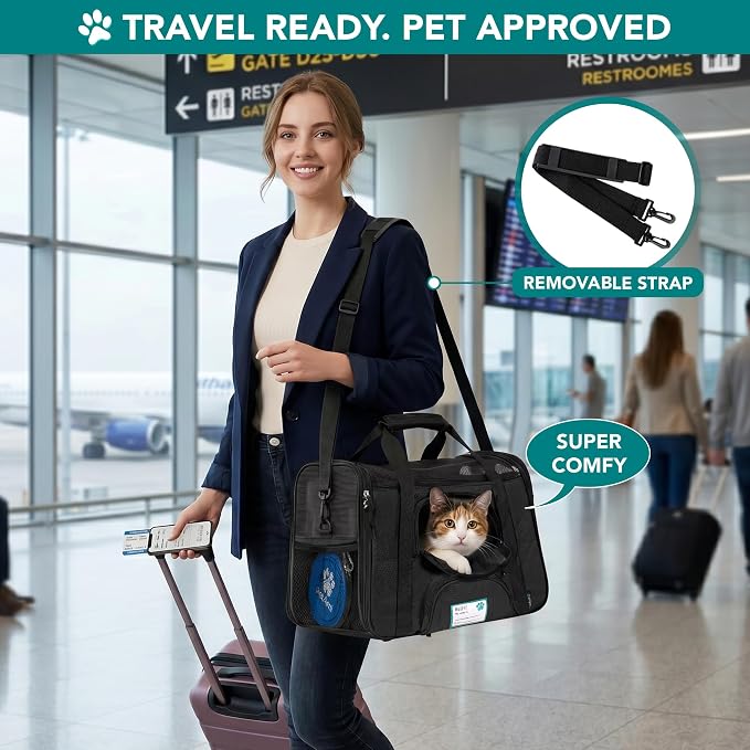 PetAmi Airline Approved Pet Carrier for Cats & Small Dogs, Small, Black | Soft Sided TSA Travel Bag, Sherpa Bed, Breathable Mesh Ventilation, Collapsible Bowl, Fits Under Seat, Up to 18 lbs - Image 5
