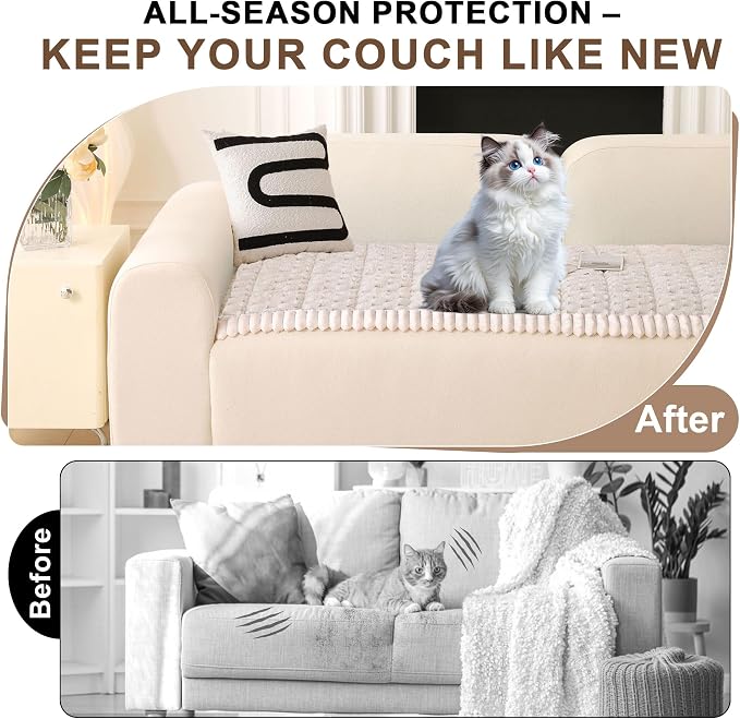OTOB Couch Covers for Dogs Washable Non Slip Pet Couch Cover Protector | Cream, 23.6" x 47.2", Fuzzy Soft Plush, Pet Friendly, All Seasons, Breathable, Modern, Thick Wear-Resistant, Sofa Cover - Image 2
