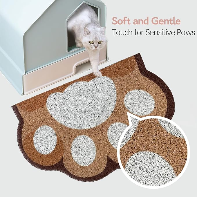 Cute Cat Litter Mat 24”x16”, Litter Box Mat, Litter Trapping Mat, Soft on Kitty Paws, Easy Clean, Anti Slip, Pet Accessories, Door Floor mats - Brown White60*40 - Image 7