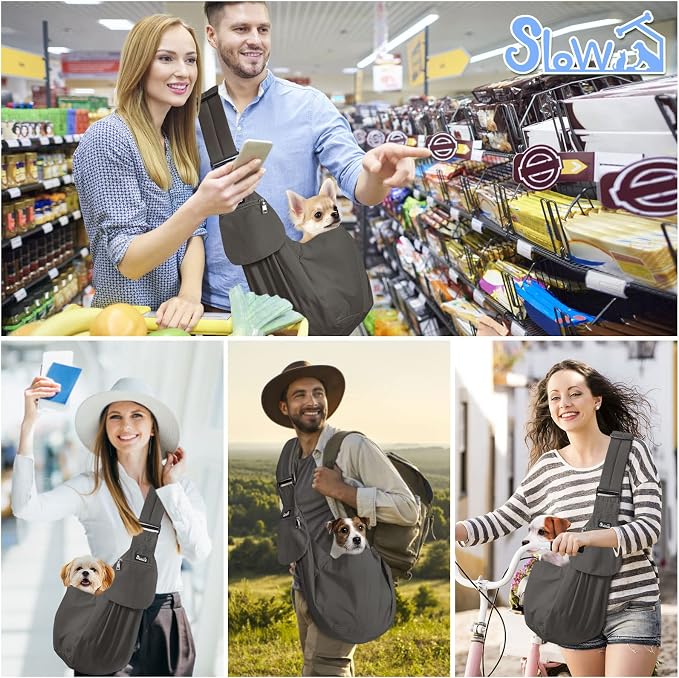 SlowTon Dog Carrier Sling - Thick Padded Shoulder Strap Adjustable, Grey S | Dog Carriers for Small Dogs, Puppy Carrier Purse for Pet Cat with Front Zipper Pocket Safety Belt Machine Washable - Image 7