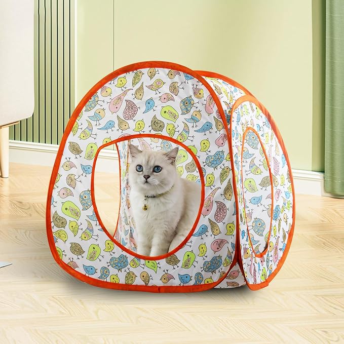 Andiker Cat Tent, 3 Holes Safe and Strong Cute Cats Tunnel Collapsible Easy to Carry Cat House for Indoor Cats Kittens Hiding Playing Training Sleeping (Tent Bird) - Image 5