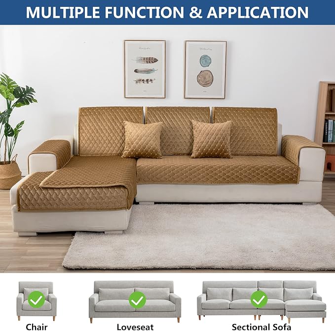 Eismodra Couch Cover,Sectional Couch Covers,Sofa Covers for 3 Cushion Couch,Anti-Slip Sofa Slipcovers for Dogs Cats Kids Loveseat Recliner L Shaped Armrest Backrest,Coffee 36''x82''(Only 1 Piece) - Image 2