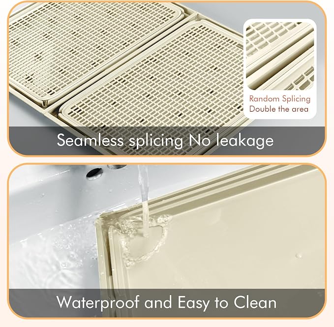 2Pack Cat Litter Box Step, Cat Litter Catcher, Expandable Interlock Litter Mat, Washable Easy Clean, Waterproof & Urine Proof, Khaki - Image 5