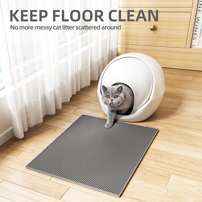 ESTHELLO Cat Litter Mat Honeycomb Double Layer Design 24’’ x 15’’ Gray - Image 7