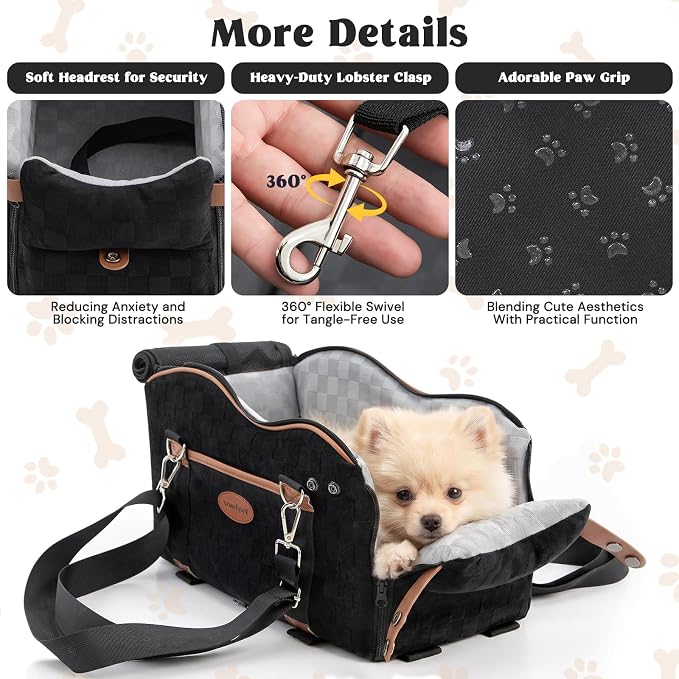 Woochpet Center Puppy Car Seat,Console Dog Booster for Traveling,Under 10LB | Small Dog Car Seat,Hand-held,Crossbody,Protective Top Mesh,Cushioning Cozy - Image 6