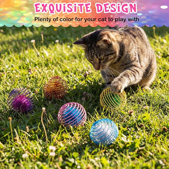 Jecery 5 Pcs Cat Toys Spring,Glitter Balls,Multicolor | Interactive Metal Cat Toy, Stretchable Rolling Ball, for Indoor Cats, Colorful Playful Coils, Kitten Pet Supplies - Image 4