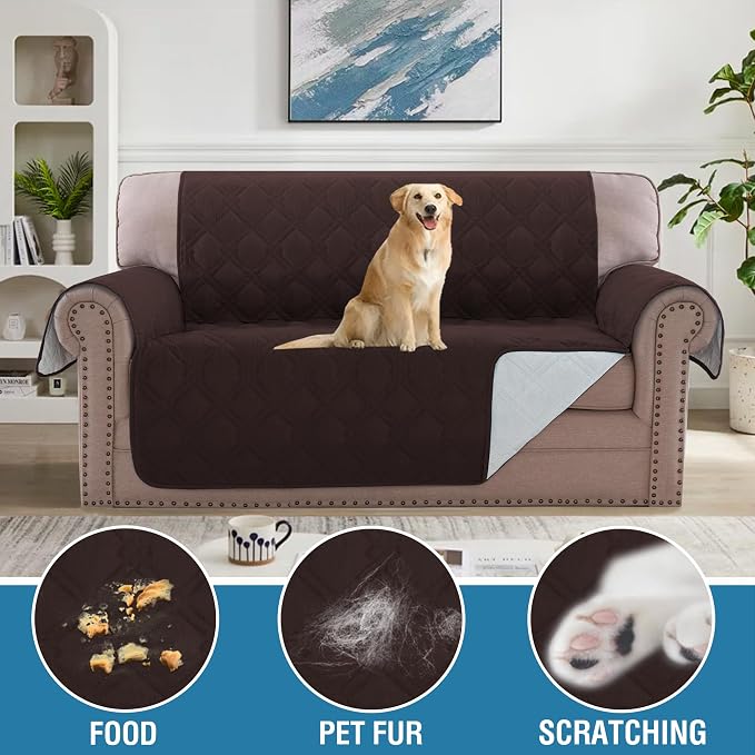 H.VERSAILTEX Loveseat Covers for 2 Cushion Couch Sofa Cover for Dogs 100% Waterproof Furniture Protector Cover with Elastic Straps for Pet Cat(Loveseat, Brown) - Image 4