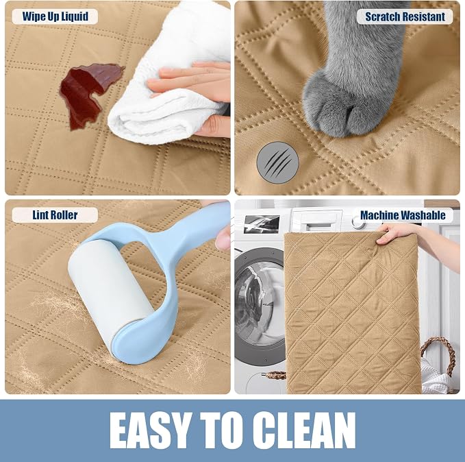Smiry Waterproof Reversible Pet Couch Covers for Dogs | Pet Friendly, Soft Fabric, Washable Sofa Furniture Protector for Dogs Cat Kids, Checkered (30"x90", Camel/Beige) - Image 5