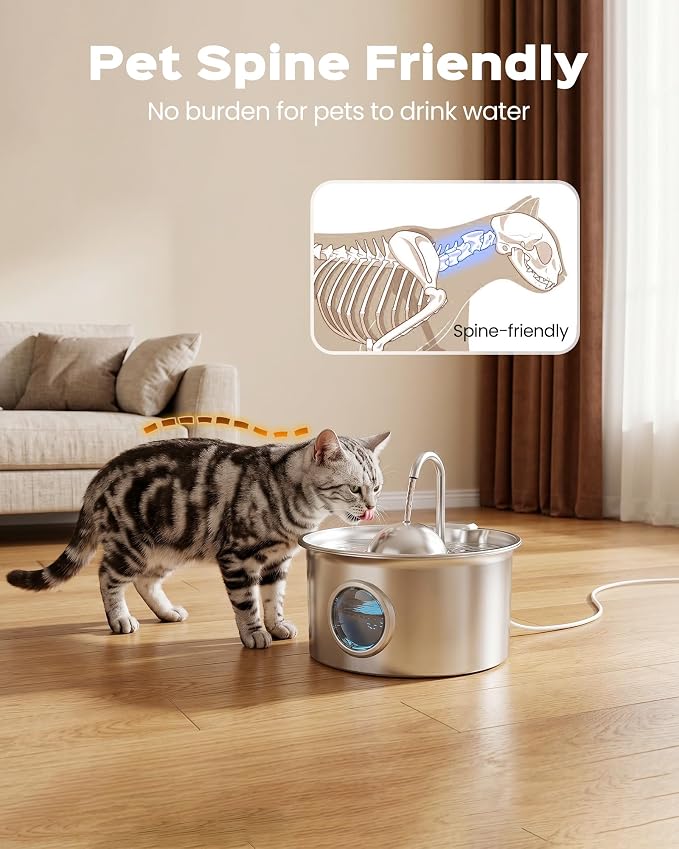 Stainless Steel Cat Water Fountain: Cat Fountain with with 6 Filters + 3 Sponges - 88oz/2.6L Slient Pet Water Fountains for Cats Indoor - DCTROD Kitten Fountains - Gifts for Cats Dogs Small Animals - Image 5