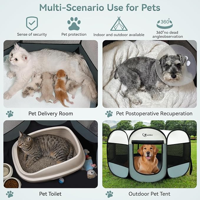 Sieidihit Dog Cat Pet Playpen Puppy Crate Cage Indoor Outdoor, Large Grey | Pet Nursing Enclosure Camping Rest Zone for Recovering Pets New Pet Quarantine Room Portable Pop Up Easy Set up lightweight - Image 4