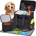 Dog Travel Bag, Large Pet Travel Set with Multi-Function Pockets | 2 Food Storage Containers, 2 Collapsible Bowls, 1 Feeding Mat for Pet Supplies, Road Trip Essentials, Weekend Camping, Black by LASUK