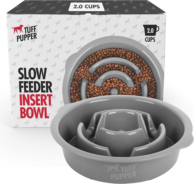 Tuff Pupper Slow Feeder Insert Bowl | Puzzle Maze Slows Down Eating | Elevated Feeder Tray Bowls | Standalone Dog Bowl | Pet Bowls Insert | Easy Clean Dishwasher Safe (2 Cups - Fits 7.5-8 Inch Hole) by TuffPupper
