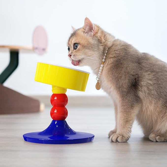 Ceramic Elevated Raised Cat Bowls,Cat Food Dish with Stand, 3 Height Adjustable Raised Dog Bowl Stand for Small Dogs Cats, Adjusts to 4.69", 5.98", 7.28" (Red & Blue) - Image 7