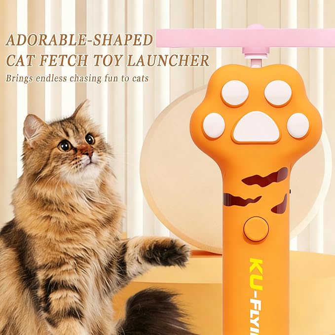 Cat Toy Disc Launcher,Rechargeable Interactive Cat Fetch Toy with 10 Discs | Cat Toys for Indoor Cats,Flying Cat Enrichment Toys for Adult Kittens Dog Playing,Hunting Tracking Toys for Outdoor Indoor - Image 3
