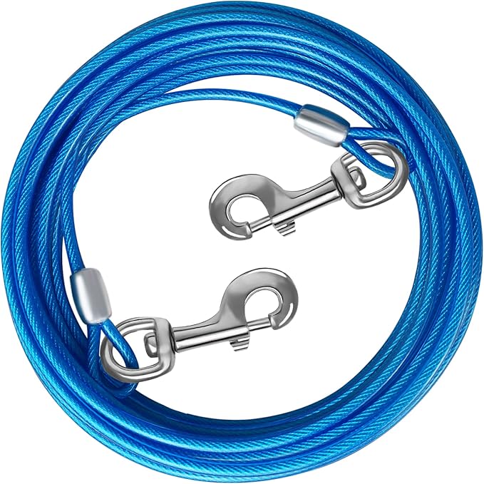 Dog Tie Out Cable, Dog Runner Cable | 10/15/20/25/30/50 FT Steel Cable with Sturdy Clips, Suitable for Yard Outdoor Use, Holds Large Dogs up to 165 Lbs by HOME