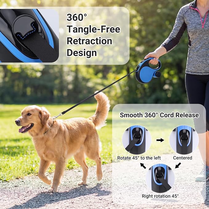 Segarty 16 Ft Retractable Dog Leash with Detachable Poop Bag Holder, 5m Walking Leash for Pets up to 66 lbs, 360°Tangle-Free Dog Lead with Anti-Slip Handle & One-Handed Brake Pause Lock for Outdoors - Image 5