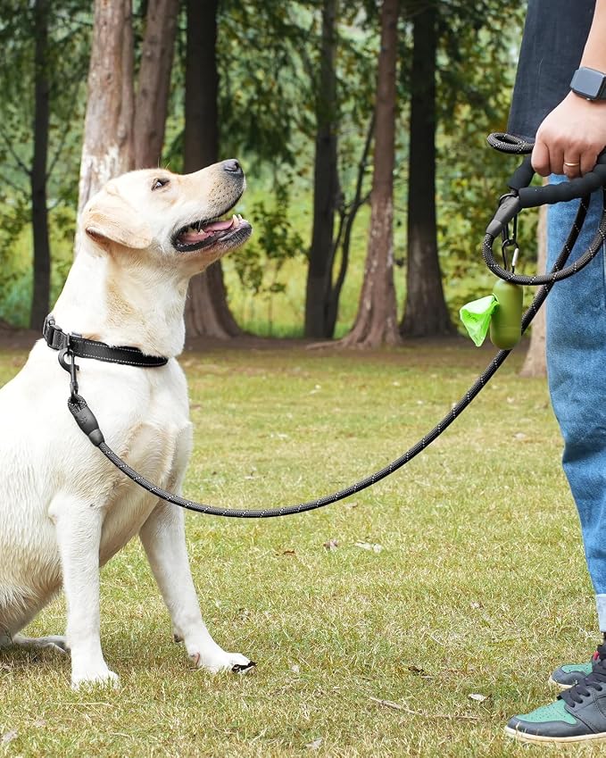 Dynmeow Reflective Dog Collar and Leash Set for Medium Dogs, Black | Soft Neoprene Padded, 6FT Climbing Rope, Ideal for Daily Outdoor Walking or Indoor Wearing, Night Visible for Safety - Image 5