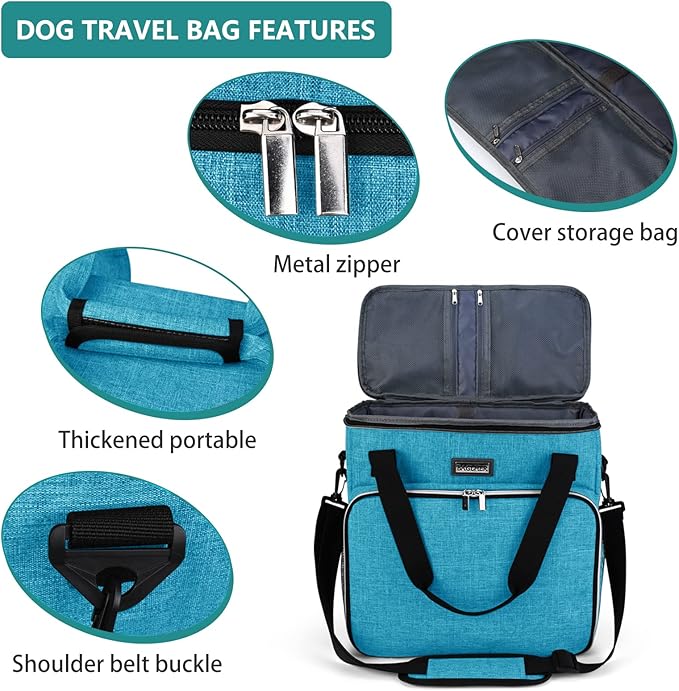 BAGLHER Dog Travel Bag, Pet Travel Bag (ALL Pet Travel Supplies), With 2 Pet Food Containers and 2 Collapsible Silicone Bowls; Essential Kits for Pet Travel Sky Blue - Image 4