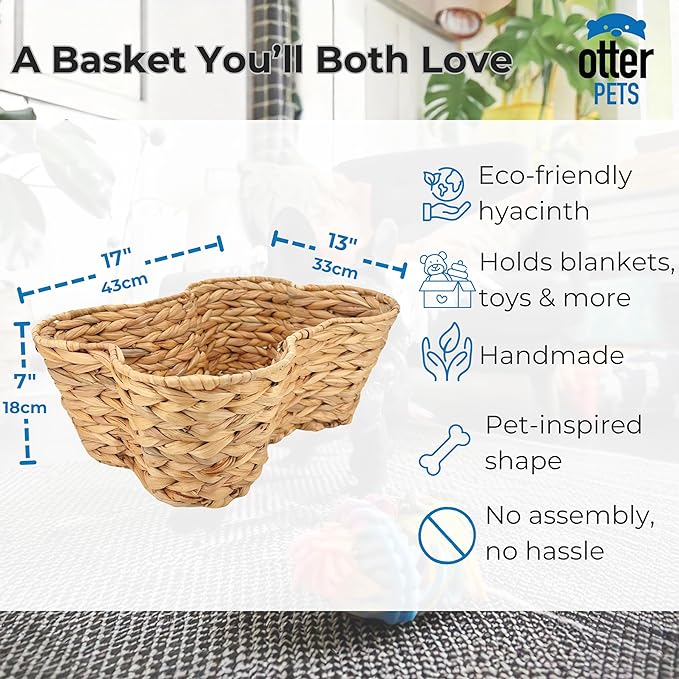 OtterPets Dog Toy Basket, Hyacinth Bone Shaped Dog Toy Bin, 17x13” | Handmade dog toy box, dog toy storage, dog basket, basket for dog toys, dog storage, 17 x 13 in, natural water hyacinth - Image 2