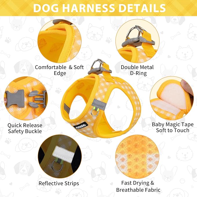 AIITLE Step in Medium Dog Harness and Leash Set, Puppy Pet Vest, Yellow M | Breathable Mesh, Adjustable Fit, No-Pull Reflective Design, Escape Proof, for Small-Medium Dogs, Outdoor Walking, Running - Image 4
