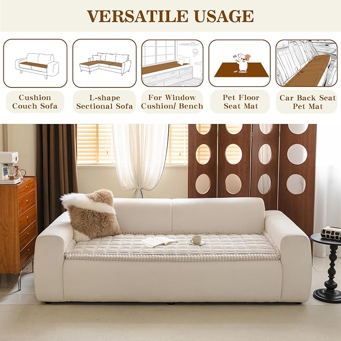 MYSKY HOME Couch Covers for Dogs, Non-Slip Sofa Cover, Oatmeal, 27.6x82.7in | Couch Covers for Sofa, L Shaped Sectional Couch Cover, Sofa Covers for Pets Washable, Couch Cushion Cover, Leather Slipcover - Image 4
