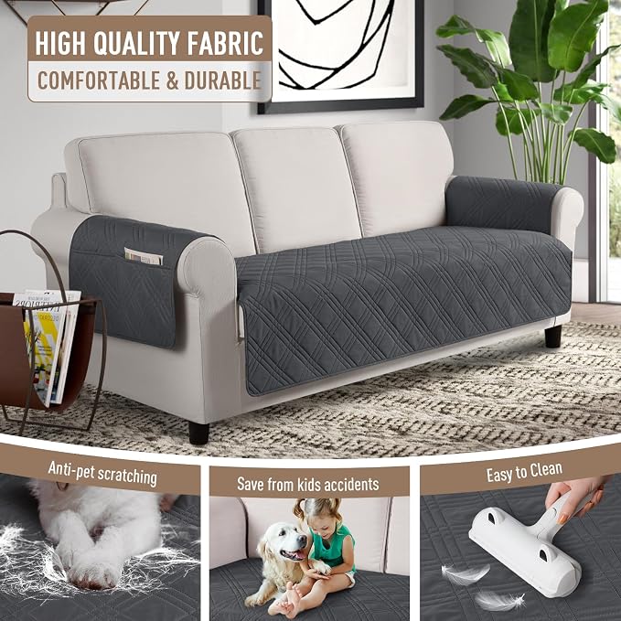 TAOCOCO Waterproof Couch Covers for Dogs, Non Slip Pet Sofa Cover, 3 Seater | Washable Couch Seat Covers with Arms for 3 Cushion Couch, Dog Couch Cover Protector, Pockets & Backless Design, Charcoal Gray - Image 5