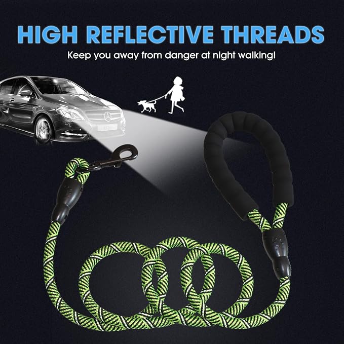 2/4/5/6 FT Dog Leash with Comfortable Padded Handle and Highly Reflective Threads for Small Medium and Large Dogs (5FT-1/2'', Black Green) - Image 4