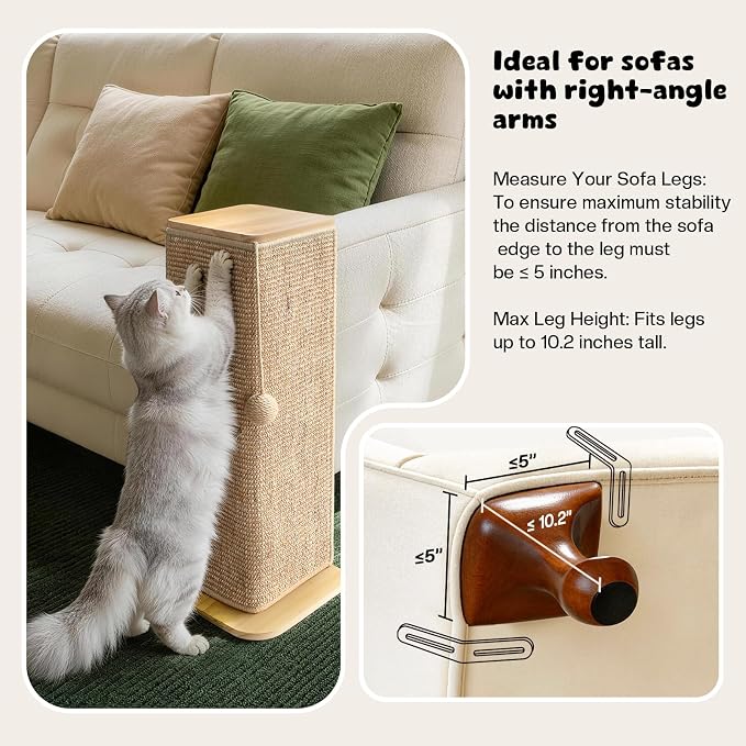 Wooden Couch Corner Cat Scratcher with Sisal Scratching Mat, Couch Cat Scratch Protector with Adjustable Buckles, Couch Corner Protectors for Cats, Cat Scratch Furniture Protector for Sofa - Image 5