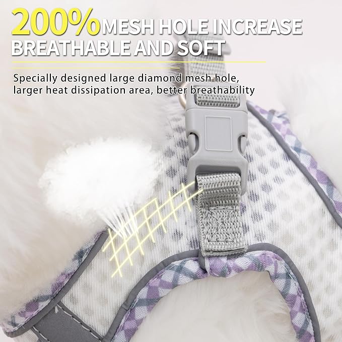 Summer Soft Dog Harness and Leash Set with Breathable Diamond Mesh | Breathable Diamond Mesh, Reflective No-Pull Pet Harness for Outdoor Walking, Training for Small Dogs, Cats White XXS - Image 3