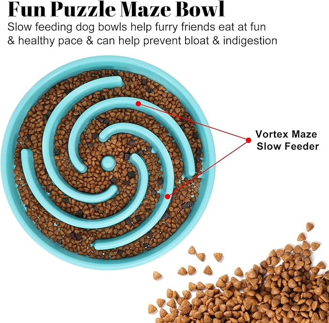 Slow Feeder Large Dog Bowl - Non Slip Maze Puzzle Bowl for Medium Dogs - Blue - Image 2