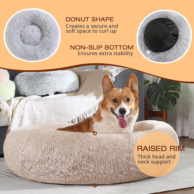 JOLLYVOGUE Dog & Cat Bed, Calming Anti-Anxiety Pet Bed for Small Dogs, Fluffy Donut Cushion for Small and Medium Pets (20") - Image 5
