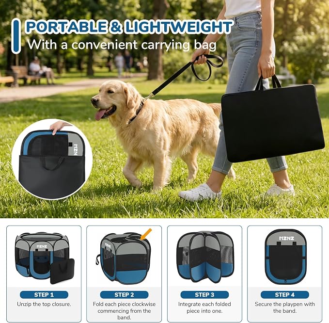 Dog Cat Small Animal Puppy Playpen Crate, Small, Grey Blue | Portable Pop Up Pet Cage Enclosure Tent Kennel Indoor Outdoor with Carrying Case, No Assembly, Camping Use - Image 4