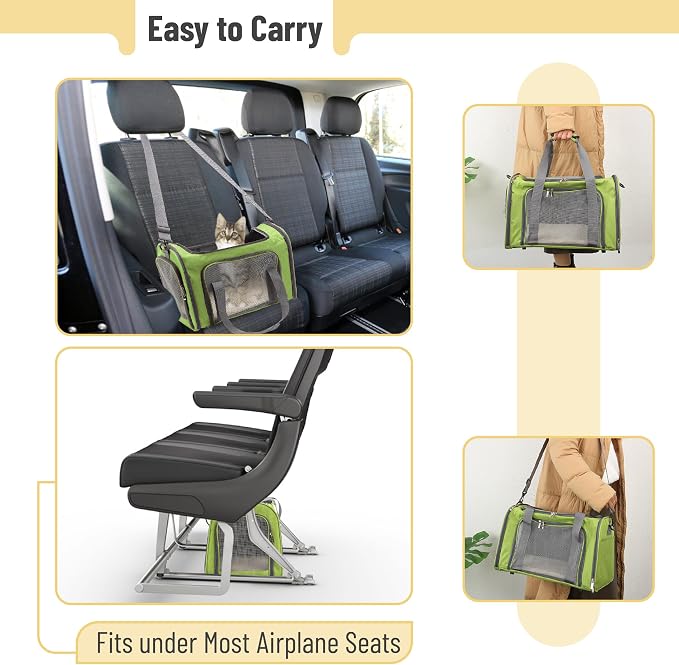 Mr. Pen- Pet Carrier, 17.5" x 11.2" x 11.5", Medium Size, Green | Portable Travel Carrier for Small Pets, Cats & Small Dogs, Breathable Mesh, Safety Inner Leash - Image 5
